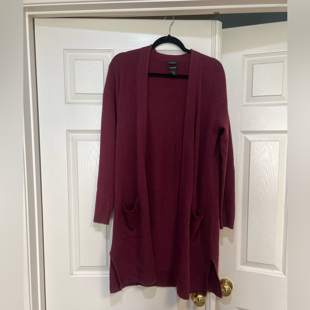 Halogen Rib Knit Wool & Cashmere Maroon‎ Red Long Cardigan Tannin Size Small